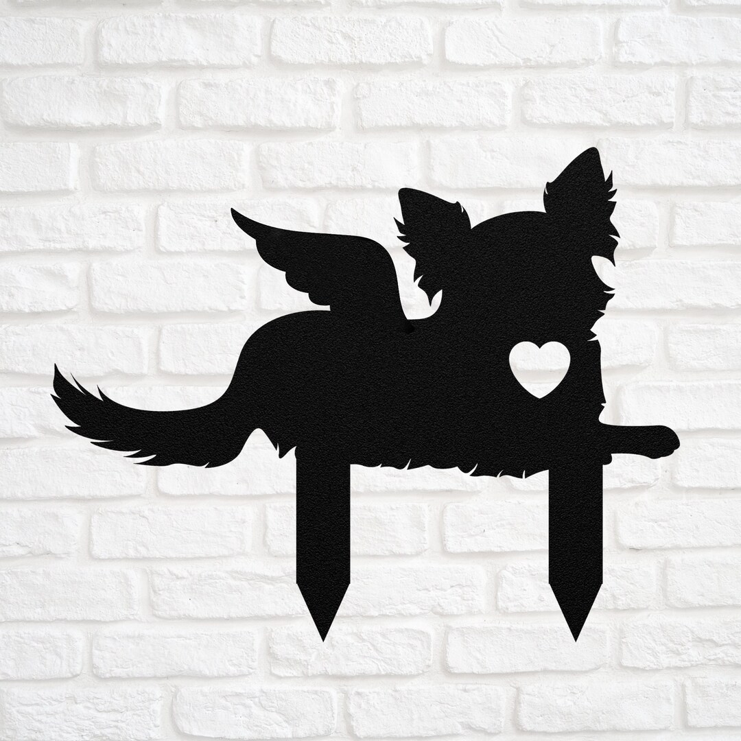 Long Haired Chihuahua Angel Wings Garden Statue Stake, Custom Long Hair ...