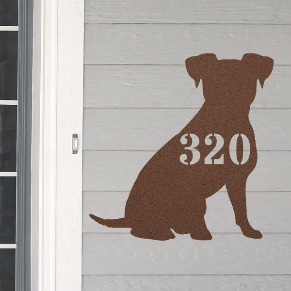 Personalized Jack Russell Terrier Address House Number Sign Metal Wall Art, Custom Family Name Silhouette Plaque Monogram Metal Sculpture