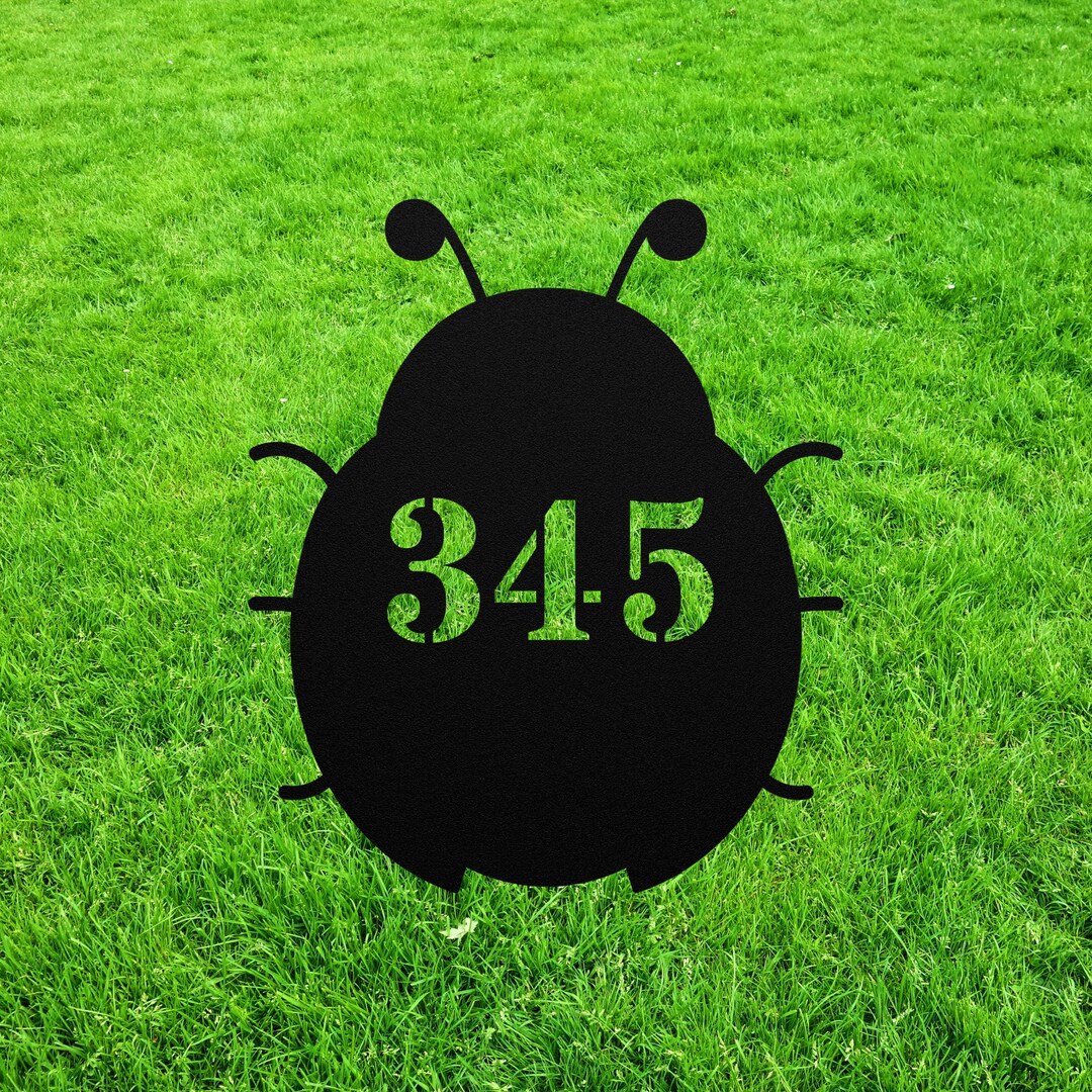 Ladybug House Number Sign Yard Address Plaque Garden Lawn Stake Metal ...