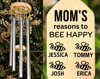 Mom Wind Chime, Gift For Mom Birthday Personalized Mother's Day Mom Gift Grandkids Names Grandparent's Day Christmas Gift