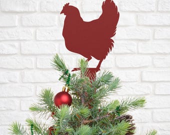 Farmhouse Tree Topper - Chicken Tree Topper Red Metal Tree Topper