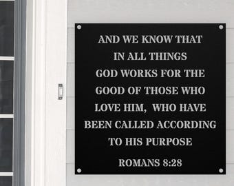 Romans 8:28 All Things Work Together for Good Love God Bible Verse wall art Metal Sign Baptism Farmhouse Nursery Plaque
