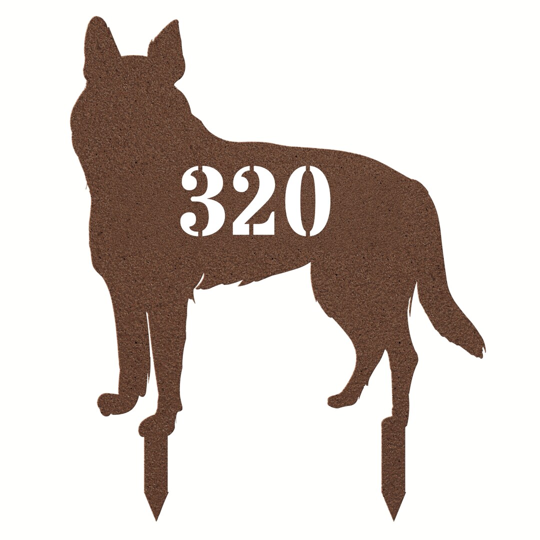 German Shepherd House Number Sign Yard Address Plaque Garden Lawn Stake