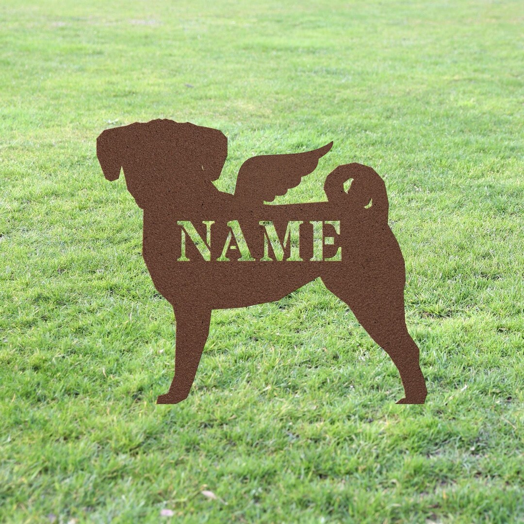 Puggle Angel Wings Copper Garden Statue Stake, Custom Puggle Outdoor ...