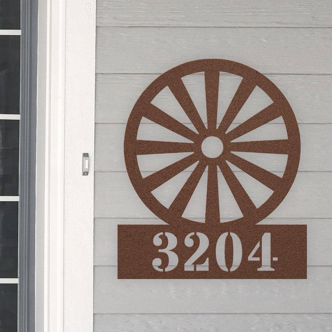 Personalized Wagon Wheel Address House Number Sign Metal Wall Art
