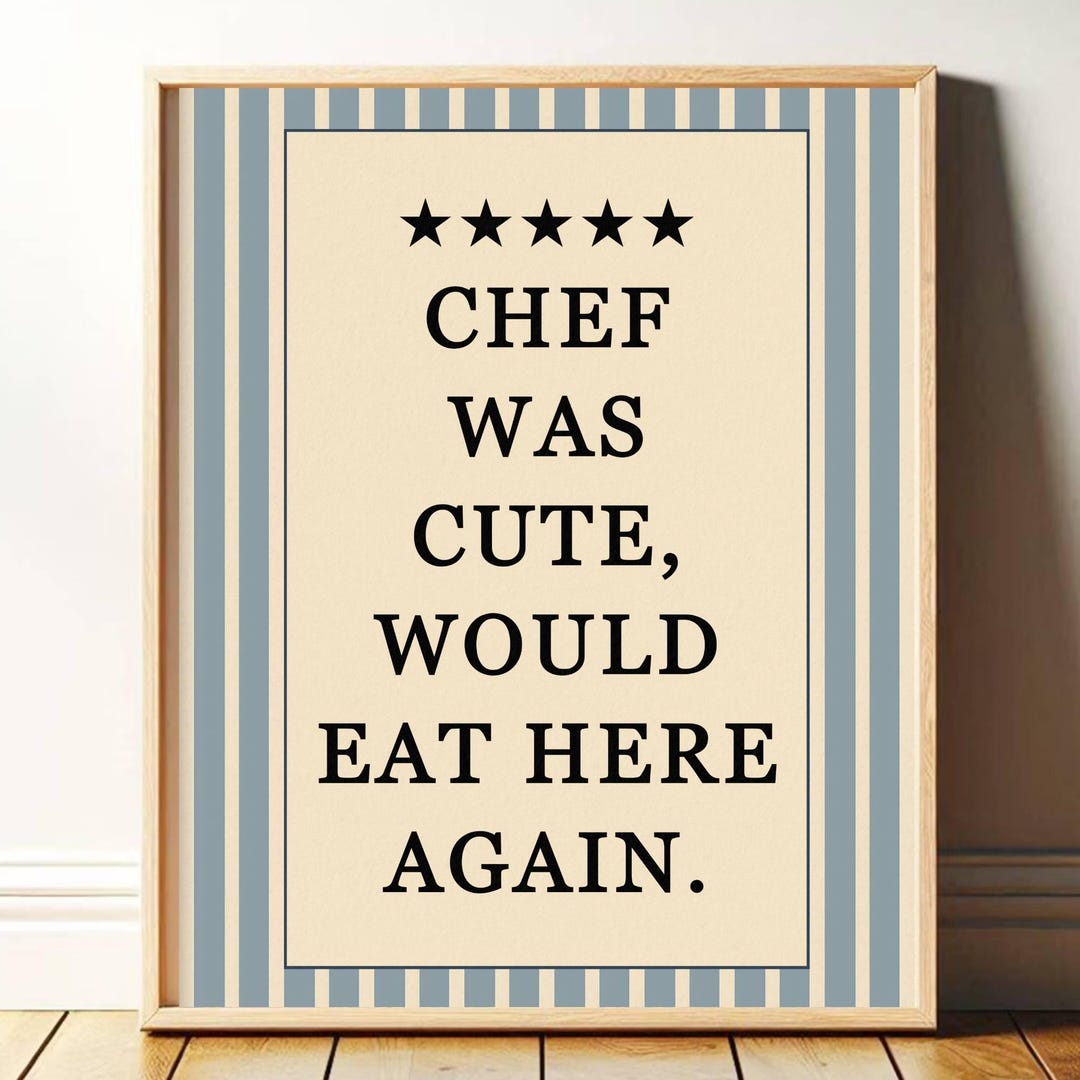 chef was cute aesthetic kitchen print retro wall art... Chef Was Cute Print Wall Art Trendy Kitchen Wall Art Striped Poster ...