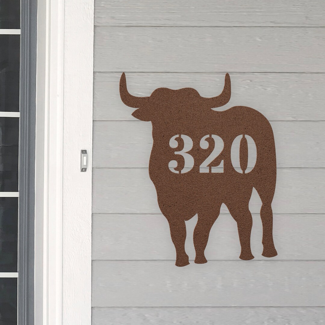 Personalized Bull Address House Number Sign Metal Wall Art, Custom ...