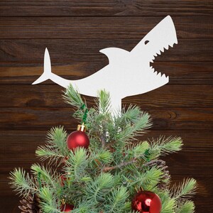 Shark Christmas Tree Topper - White Metal Tree Topper