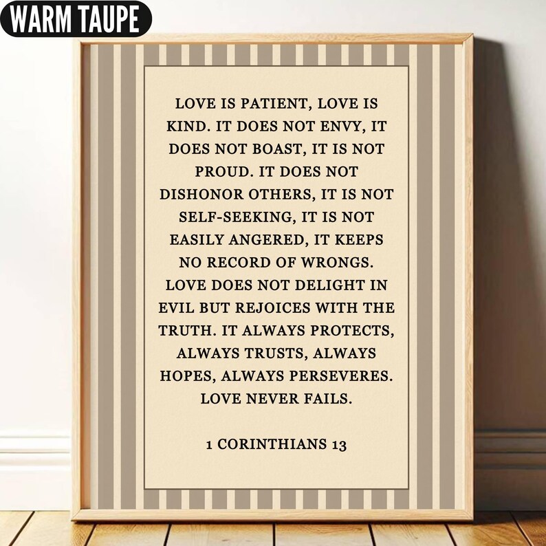 1 Corinthians 13 Scripture Print Wall Art: Beige Christian Wall Art ...