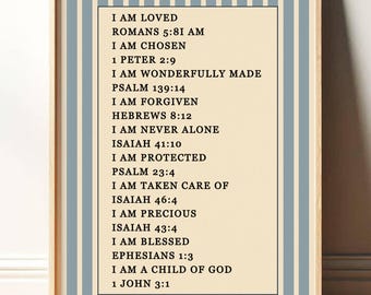 Christian Affirmation Print Wall Art, Christian Wall Art, Boys Nursery Print, Boys Bedroom Decor, Bible Verse Print, Child of God,  PR006