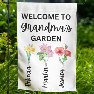Grandma Gift, Mother&#39;s Day Gift For Grandma, Mimi Granny Birthday Gift, Personalized Grandma&#39;s Flowers Garden Flag, Custom Grandkids Name