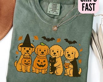 Goldendoodle Halloween Shirt, Goldendoodle Fall Tshirt Dog Trick Or Treat Spooky Season T shirt Costume T-shirt Pumpkin Coffee Tee