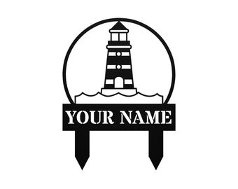 Custom Lighthouse Yard Sign Stake, Personalized The Lighthouse Metal Monogram Outdoor Lawn Decor, House Address Number Garden Decoration