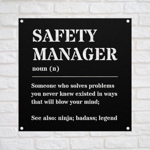 SAFETY MANAGER Gift Metal Sign for Men and Women l For Birthday, Appreciation, Thank You Gift, A Personalized Custom Name Wall Art