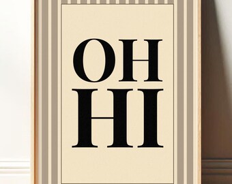 Bold 'OH HI' Typography Fine Art Print, Trendy Retro Modern Wall Art, Red-Orange Minimalist Poster, Playful Pop, Retro Decor