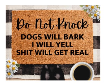 Do Not Knock Crazy Dog Funny Doormat | No Soliciting Front Door Sign | Funny Dog Doormat | Dog Lover Doormat Gift | Dog Owner Welcome Mat