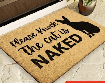 Please Knock the Cats is Naked Doormat, Cat Welcome Mat Gift for Sphynx Sphynix Owner Pet Lover Custom Personalized Doormat | Housewa