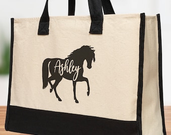 Personalized Horse Tote Bag, Horse Tote Bag, Personalized Gift, Christmas Tote Bag, Horse Lover Gift, Canvas Tote Bag, Equestrian Gifts