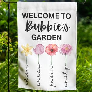 Bubbie Gift, Mother's Day Gift For Bubbie Birthday Gift, Personalized Bubbie Birth Month Flowers Garden Flag Custom Grandkids Name