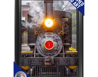 Train 3D Poster Wall Art Decor Framed Print | 14.5x18.5 Posters & Pictures | Vintage Steam Engine Locomotive - Train Enthusiast Picture