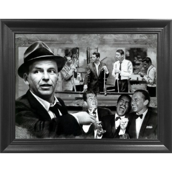 The Rat Pack Shooting Pool 3D Poster Wall Art Decor Framed Print | 14.5x18.5 Posters & Pictures Frank Sinatra, Dean Martin, Sammy Davis Jr