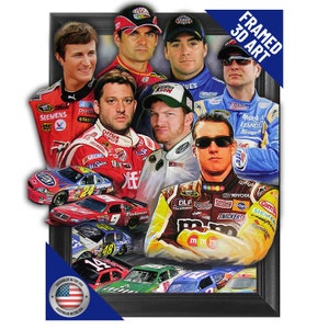 Nascar Racing Stars 3D Poster Wall Art Decor Framed Print | 14.5x18.5 Posters, Pictures | Kyle Busch, Dale Earnhardt Jr, Jeff Gordon Picture