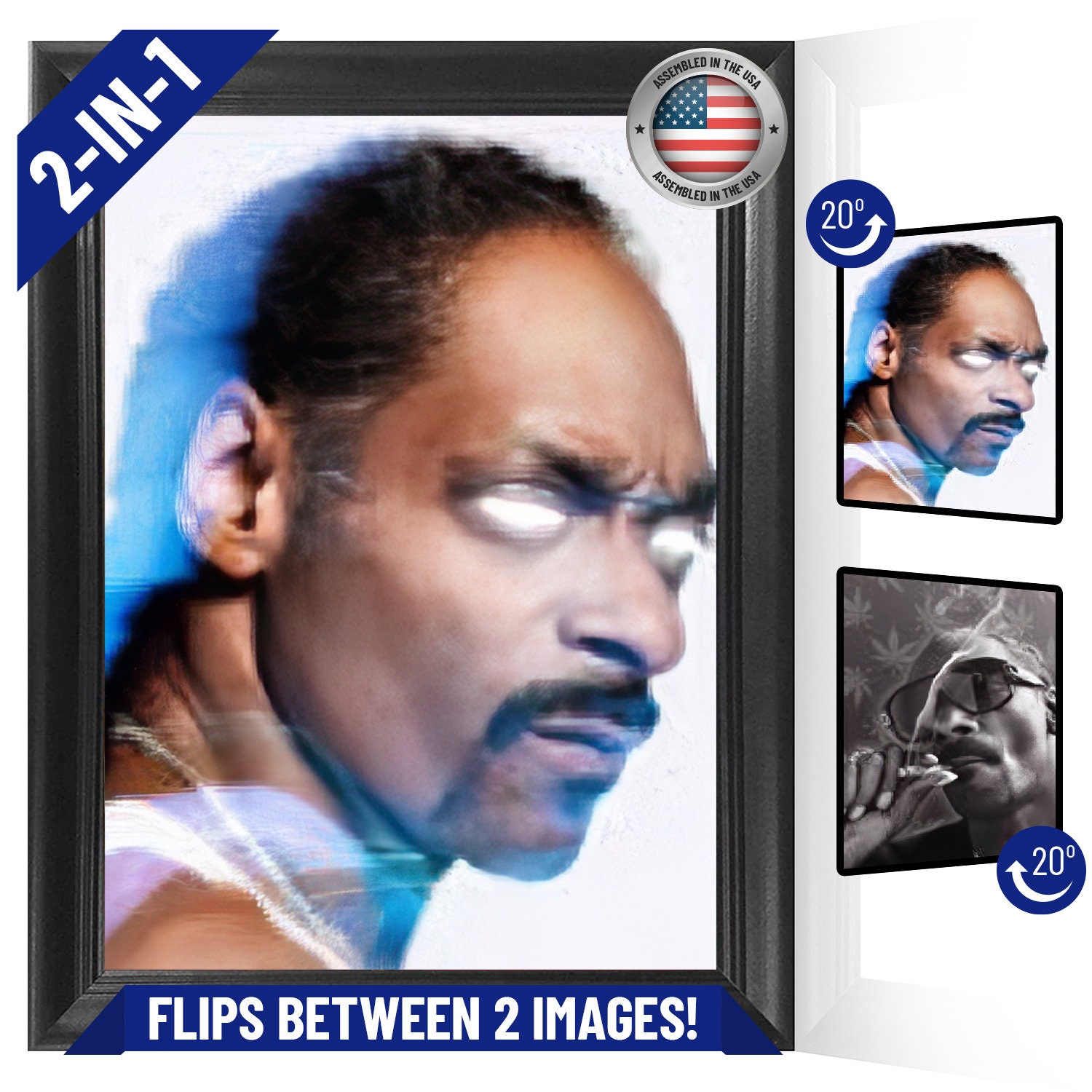 Snoop Dog 3D Flip Framed Art Wall Decor Print 14.5 x 18.5 Lenticular Gift for Boys and Girl American Rapper and Record Producer