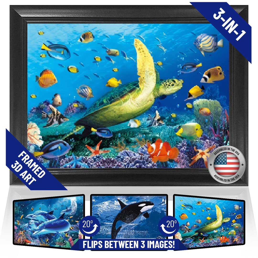 Underwater Scene Decorations For Guys Reference: Sea World 3D Flip Framed Art Decor Print 14 5X18