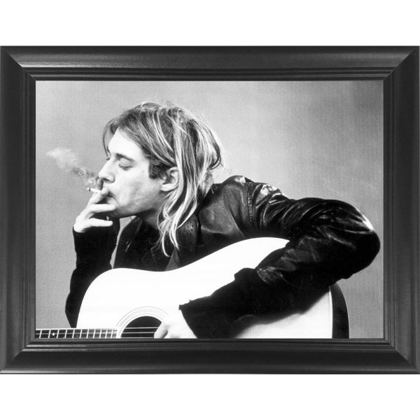 Kurt Cobain Smoking Nirvana 3D Poster Wall Art Decor Framed Print | 14.5x18.5 Posters & Pictures Guitar Black \ White Rock and Roll Picture