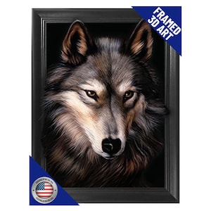 Wolf Portrait 3D Poster Wall Art Decor Framed Print | 14.5x18.5 Lenticular Forrest Animal Posters & Pictures |  Bedroom Artwork for Hunters