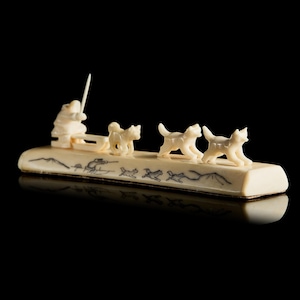 Vintage Inuit Yupik Eskimo sculpture &quot;Eskimo with dogs&quot; - Yupik art, handmade. Yupik Alaskan Collectible Carved Sculpture - Inuit Toy. Gift.