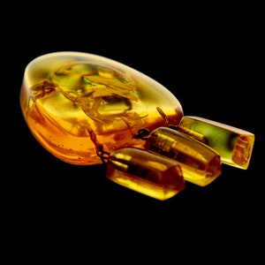 Large Vintage  Celluloid Brooch USSR Pin plastic imitation amber with pendants Cognac Honey Butterscotch Vintage Pin Vintage Jewelry USSR