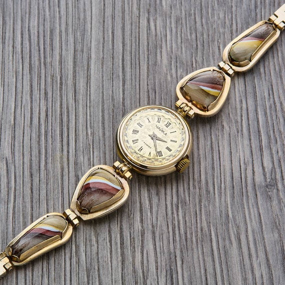 Vintage women's gold-plated cocktail watch USSR C… - image 1
