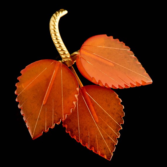 Vintage Baltic Amber Leaves Pin Egg Yolk Buttersc… - image 4