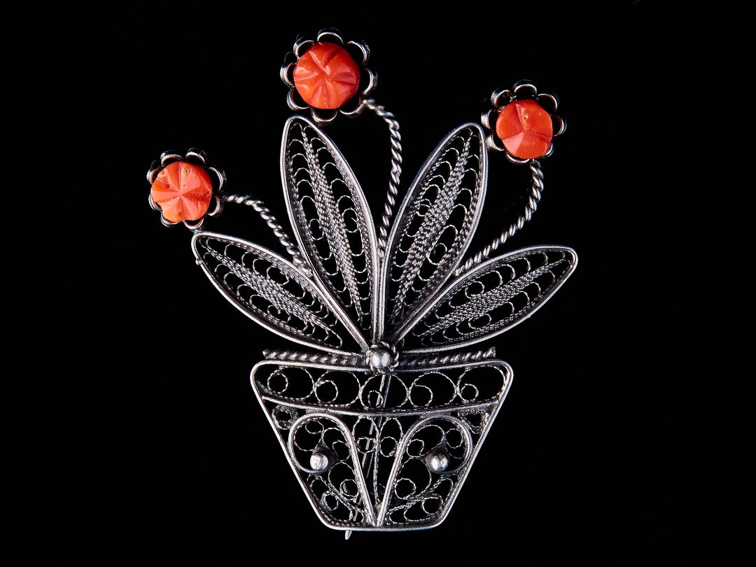 Broche Ancienne En Argent Filigrané - Bijou Vintage - Occasion
