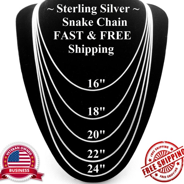 Sterling Silver 925 Snake Chain Unisex Necklace 2mm - 16" 18" 20" 22" 24" Inch - FAST & FREE SHIPPING! Great Gift!