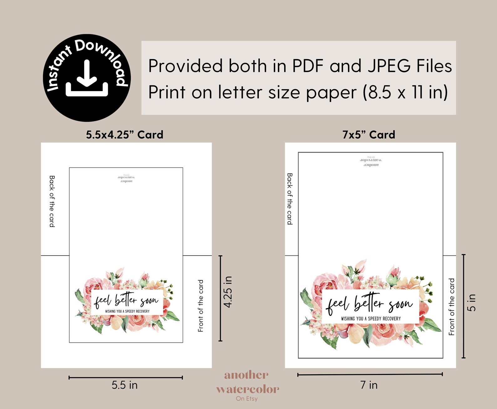 Printable Get Well Soon Card, Feel Better Soon Digital Download ...