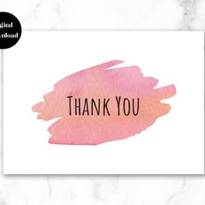 Printable Blush Pink Thank You Card, Instant Download, Digital Download Watercolor Thank You Notes for Coworker, Bridesmaid, Her, Wedding