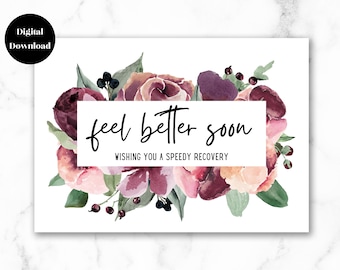 Carte Feel Better Soon, carte Get Well Soon téléchargeable, carte de rétablissement rapide, carte d’encouragement imprimable pour elle, téléchargement instantané