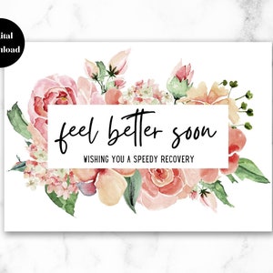 Druckbare Gute Besserung Karte, Digital Download, wünscht Ihnen eine schnelle Genesung mit Pastell Blumen Aquarell Design