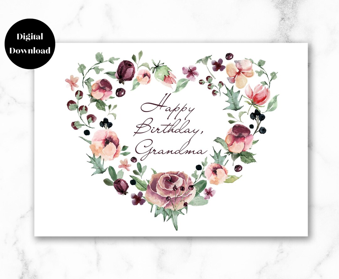 Printable Happy Birthday Card for Grandma, Instant Download Birthday ...