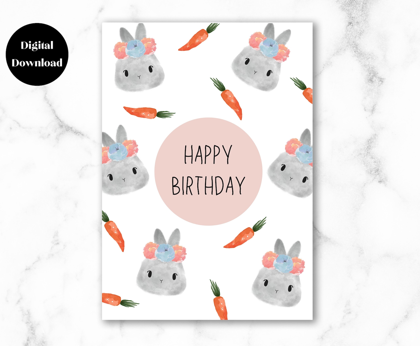 Printable Birthday Bunny Card Watercolor Rabbit Illustration | Etsy