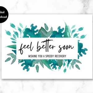 Druckbare Gute Besserung Karte, Botanischer Druck Grün Feel Better Soon Karte für Care Paket, Sofort Download, Karte für Freund, Ihn, Her