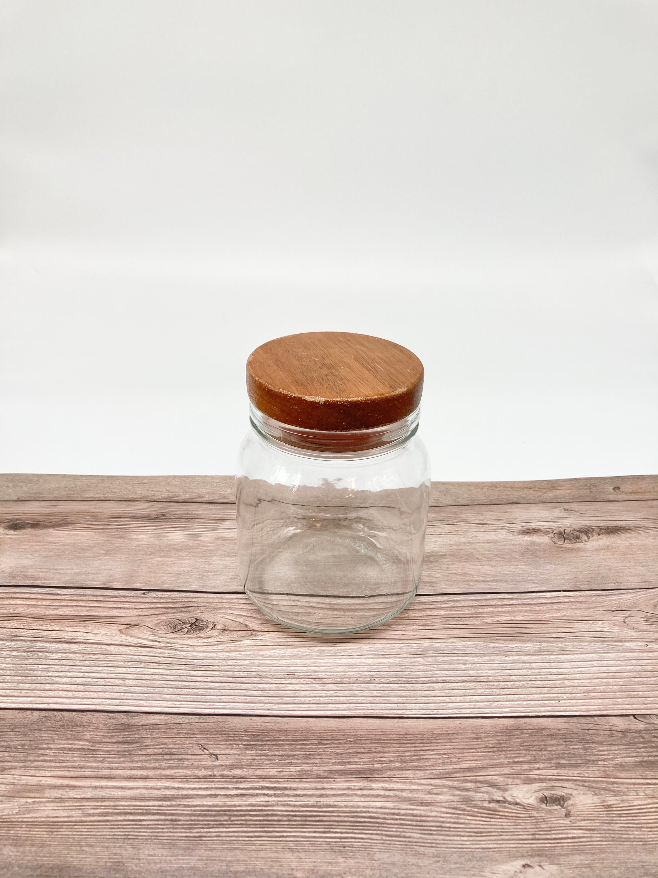 Vintage Wood Lid Glass Jar Kitchen Bathroom Storage Jar Etsy