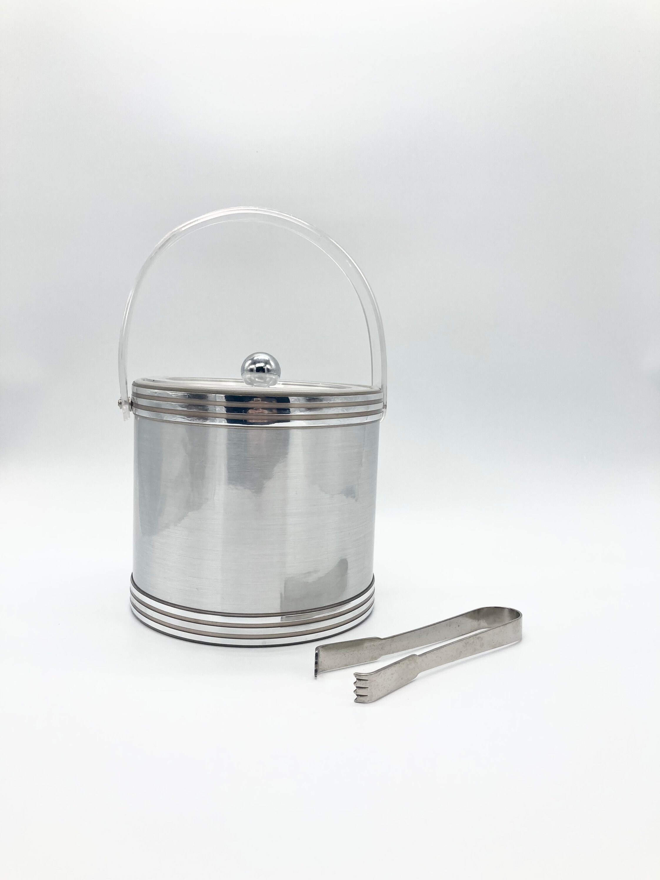 Large Plastic Silver Ice Bucket With Tongs Etsy