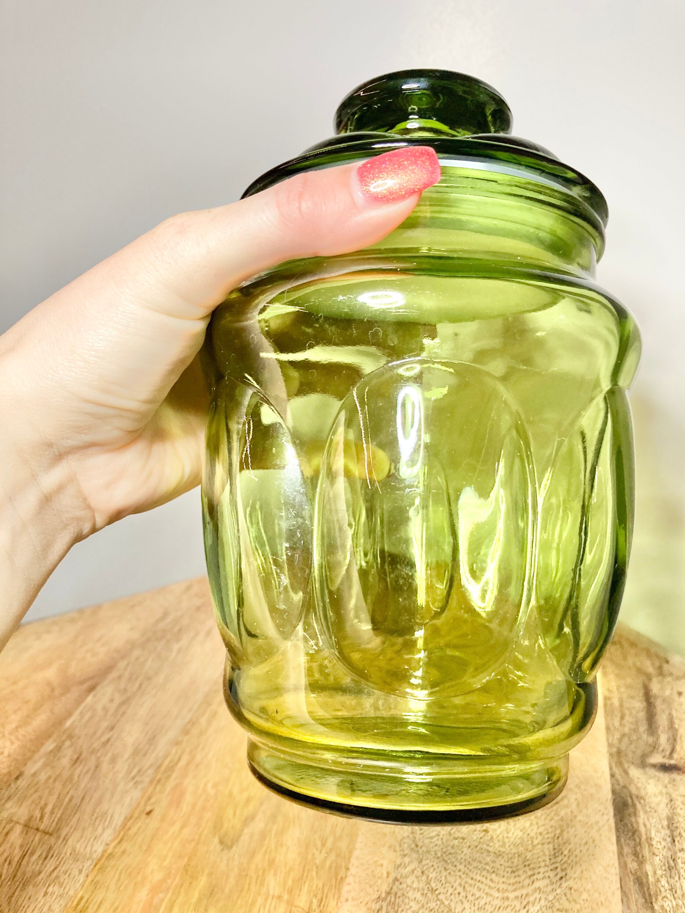 Vintage Green Glass Storage Jar With Lid Boho / Eclectic Etsy
