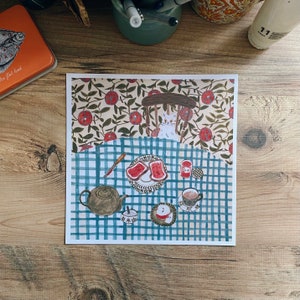 Breakfast Time | square cat art print (21 x 21 cm)