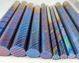 titanium damascus rod (ti damascus rod),3 alloys,3colors,1.4"(35mm) diameter,Size could customized