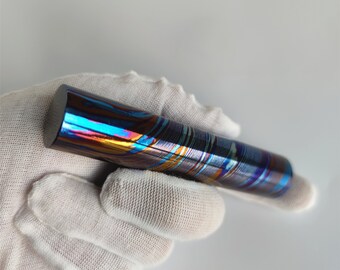 Mokuti Damascus Rod: 3-Alloy Titanium (0.8" Diameter, 4" Length)