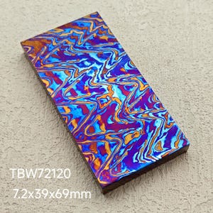 Placa/barra plana de titanio de Damasco, 3 aleaciones, patrón ondulado. Material exótico para colgantes o cuchillos.